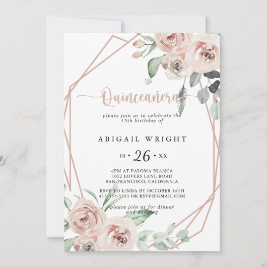 Geometrische klassieke mosterdroze roze Quinceañer Kaart (Voorkant)