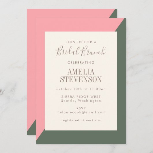 Geometrische kleur Blok Roze Groene Bridal Brunch Kaart (Voorkant / Achterkant)