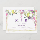 Geometrische kleur Wildbloemen Monogram Opslaan Da Aankondigingskaart (Voorkant / Achterkant)