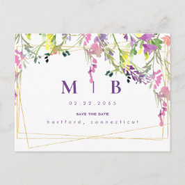 Geometrische kleur Wildbloemen Monogram Opslaan Da Aankondigingskaart