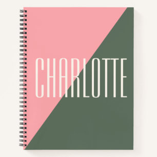 Geometrische Kleurblok Roze Groen Gepersonaliseerd Notitieboek