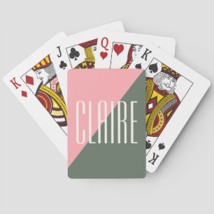 Geometrische Kleurblok Roze Groen Gepersonaliseerd Pokerkaarten