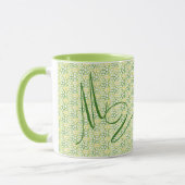 Geometrische kleuren Lime Green Monogram Mok (Links)