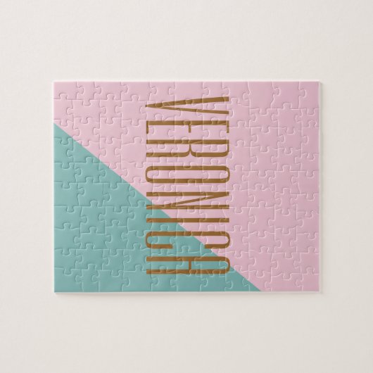 Geometrische kleurenblok Roze Blauwgroen, geperson Legpuzzel (Horizontaal)