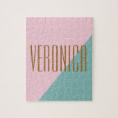 Geometrische kleurenblok Roze Blauwgroen, geperson Legpuzzel (Verticaal)