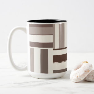 Geometrische kleurenblokrechthoeken - Bruin en bei Tweekleurige Koffiemok