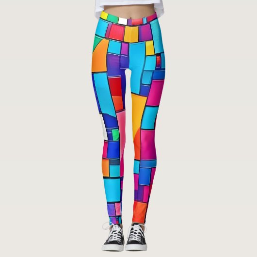 Geometrische kleurenillustratie leggings (Voorkant)