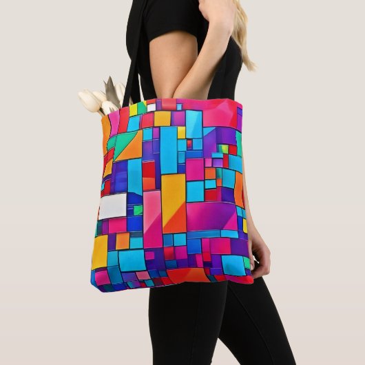 Geometrische kleurenillustratie tote bag (Dichtbij)