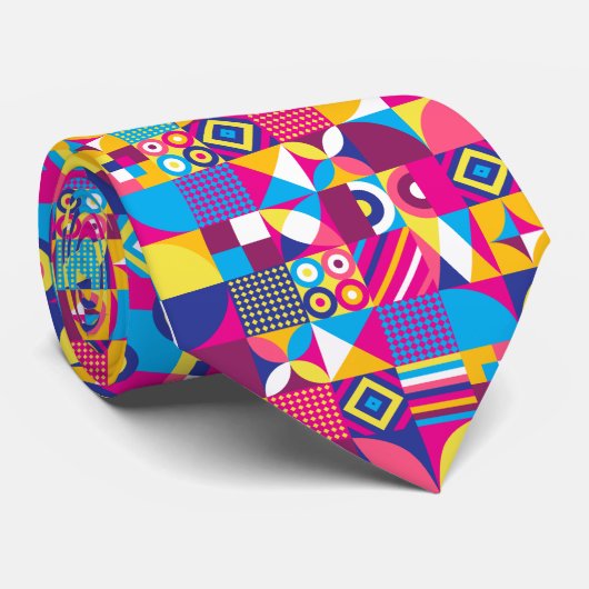 Geometrische kleurrijke vierkanten zomerpatroon stropdas (Opgerold)