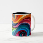 Geometrische kleurrijke wervelingen digitale kunst tweekleurige koffiemok (Voorkant rechts)