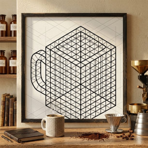 Geometrische koffiemok Isometrische rasterkunst Poster