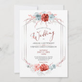 Geometrische koraal bloemensucculent bruiloft kaart (Voorkant)