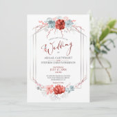 Geometrische koraal bloemensucculent bruiloft kaart (Staand voorkant)