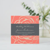 Geometrische Koraalroze Bloemige Vierkante Bruilof Kaart (Staand voorkant)