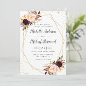 Geometrische krans bordeaux blos bloemenbruiloft kaart (Staand voorkant)