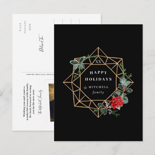 Geometrische krans vakantie begroeting foto terug uitnodiging briefkaart (Voorkant / Achterkant)