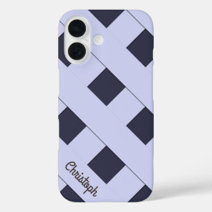 Geometrische kruisende pastel blauwe lijnen met na iPhone 16 hoesje