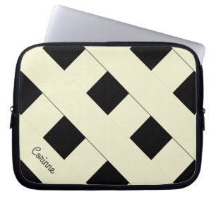 Geometrische kruisende pastelgele lijnen met naam laptop sleeve
