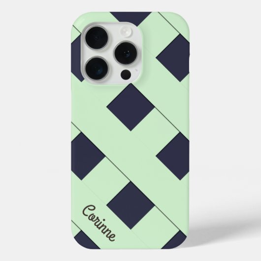 Geometrische kruising Pastel Green Lines met naam Case-Mate iPhone Case (Achterkant)