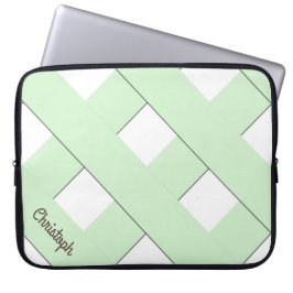 Geometrische kruising Pastel Green Lines met naam Laptop Sleeve