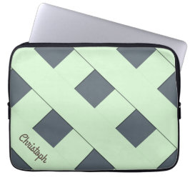 Geometrische kruising Pastel Green Lines met naam Laptop Sleeve