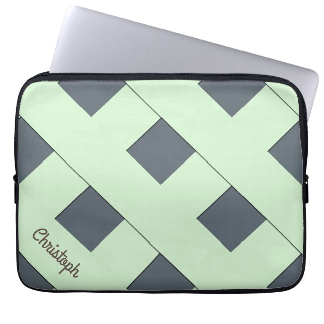 Geometrische kruising Pastel Green Lines met naam Laptop Sleeve (Voorkant)