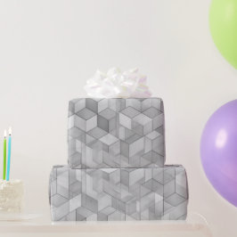 Geometrische Kubus Grijs Zilver Abstract Patroon Cadeaupapier