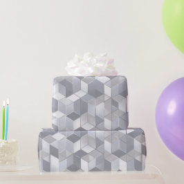 Geometrische kubus grijs zilver abstract patroon cadeaupapier