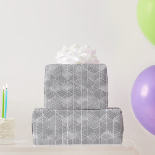 Geometrische Kubus Grijs Zilver Abstract Patroon Cadeaupapier