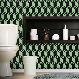 Geometrische kubus stack zwart groen behang