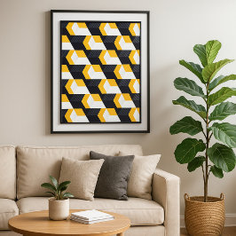 Geometrische kubussen met vet geel, wit en zwart poster