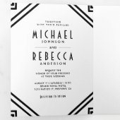 Geometrische kunst Deco Black en White QR Code Wed Drieluik Uitnodiging (Binnenzijde eerst)