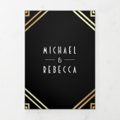 Geometrische kunst Deco Black Gold QR Code Weddens Drieluik Uitnodiging (Cover)