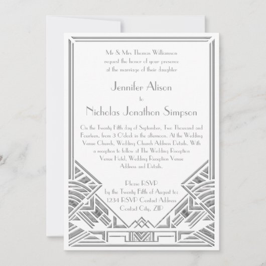 Geometrische kunst Deco Gatsby Style Wedding Invit Kaart (Voorkant)
