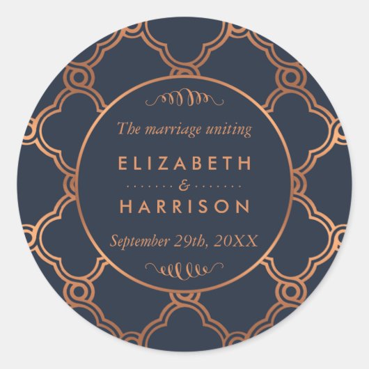 Geometrische Kunst Deco Gatsby Wedding Bedankt Ronde Sticker (Voorkant)