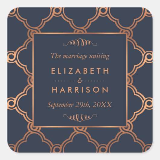  Geometrische Kunst Deco Gatsby Wedding Favor Vierkante Sticker (Voorkant)