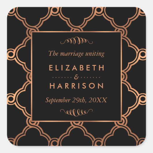  Geometrische Kunst Deco Gatsby Wedding Favor Vierkante Sticker (Voorkant)