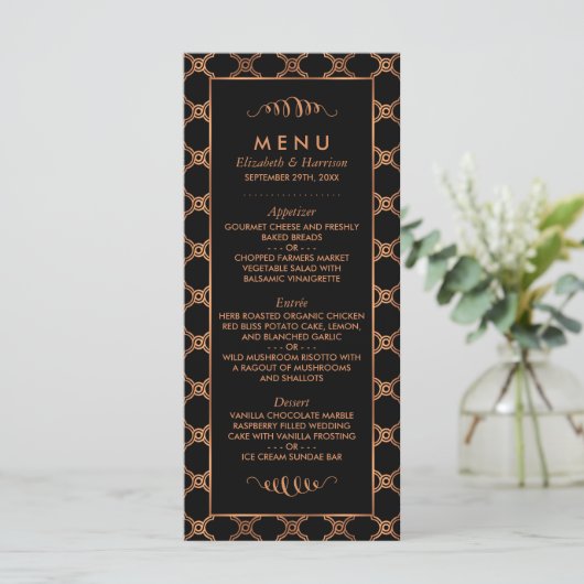 Geometrische Kunst Deco Gatsby Wedding Menu (Staand voorkant)