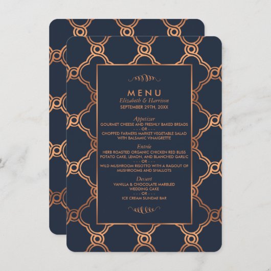 Geometrische Kunst Deco Gatsby Wedding Menu (Voorkant / Achterkant)