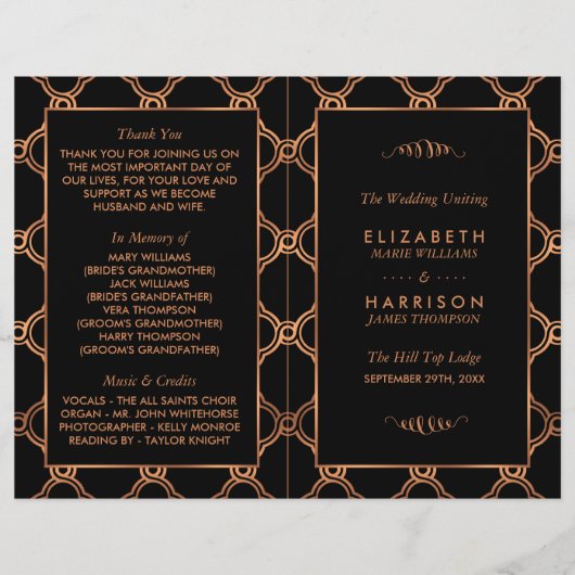  Geometrische Kunst Deco Gatsby Wedding Programma (Voorkant)