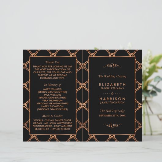 Geometrische Kunst Deco Gatsby Wedding Programma (Staand voorkant)