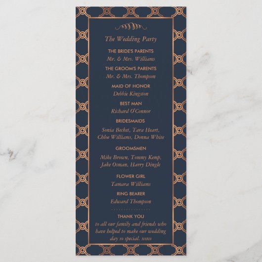 Geometrische Kunst Deco Gatsby Wedding Programma Programmakaart (Achterkant)