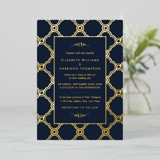  Geometrische Kunst Deco Gatsby Wedding Real Folie Uitnodiging (Staand Voorkant)