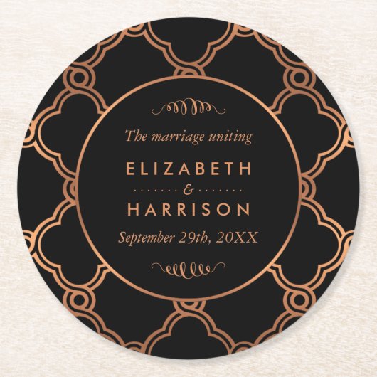  Geometrische Kunst Deco Gatsby Wedding Ronde Kartonnen Onderzetter (Voorkant)