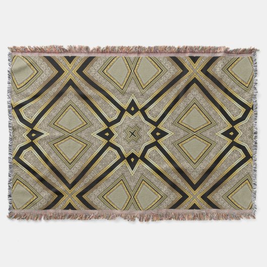 Geometrische kunst Deco Gold Taupe Throw Blanket Deken (Voorkant)