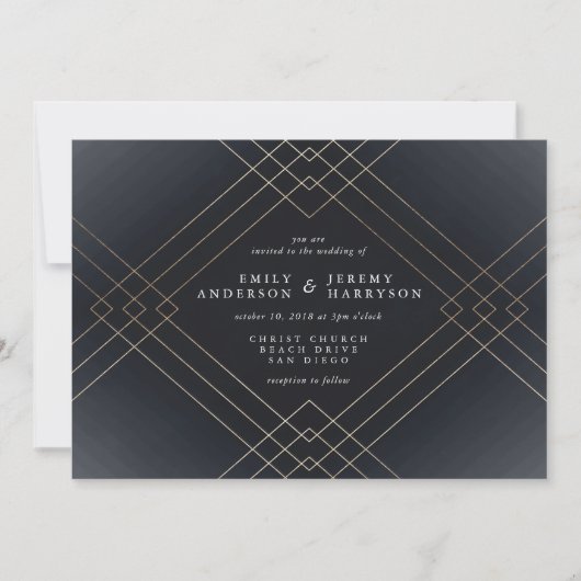 Geometrische kunst Deco Great Gatsby Wedding Invit Kaart (Voorkant)