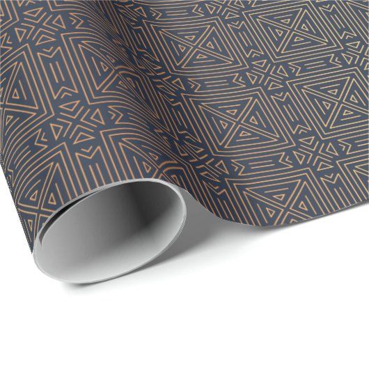 Geometrische kunst Deco Patroon | Navy Blue Gold Cadeaupapier (Rol Hoek)
