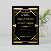 Geometrische Kunst Deco Wedding Black Gold Folie Uitnodiging (Staand Voorkant)