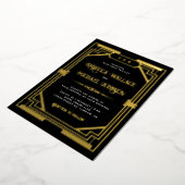 Geometrische Kunst Deco Wedding Black Gold Folie Uitnodiging (Gedraaid)