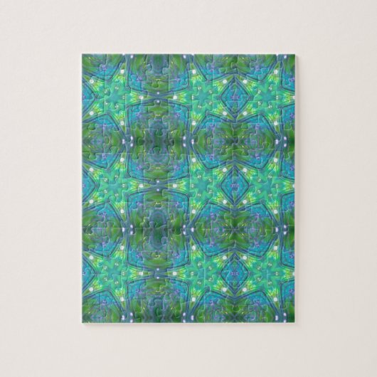 Geometrische kunst heldere groene sterren legpuzzel (Verticaal)